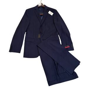 Saks Fifth Avenue Wool Suit Blue Plaid Trim Fit 2 Piece Blazer 38R Pants 31W NWT